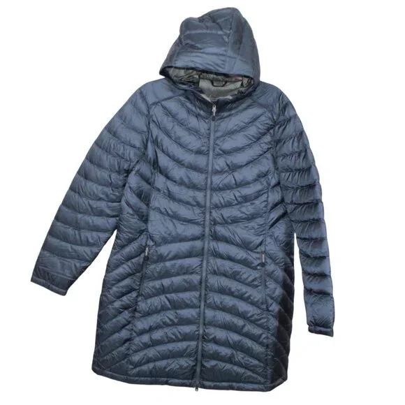 LL Bean Ultralight 850 Down Hooded Coat Three Quarter Length Mariner Blue XL - Picture 1 of 11